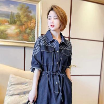 ĐẦM JEAN DENIM DÁNG XÒE CỔ SƠ MI PHỐI CARO - J.08